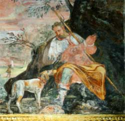 Affresco di Paolo Ligozzi nel XVI secolo che rappresenta il santo francese col cane che gli lecca la ferita, come vuole la tradizione popolare.