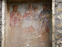 Paverno,fresco of Blessed Virgin between st.Rocco and st.Bartolomeo